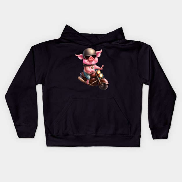 PigRider Kids Hoodie by Lorenzo_Art 